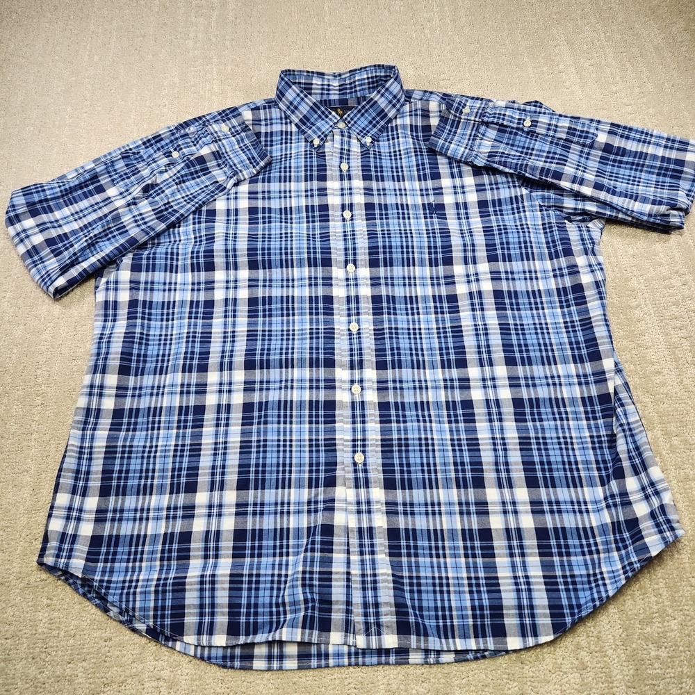 Polo Ralph Lauren Shirt Men XL‎ Blue Windowpane Plaid Button Down Poplin Cotton - Picture 3 of 9